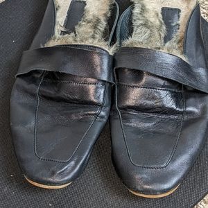 Leather and fur slippers